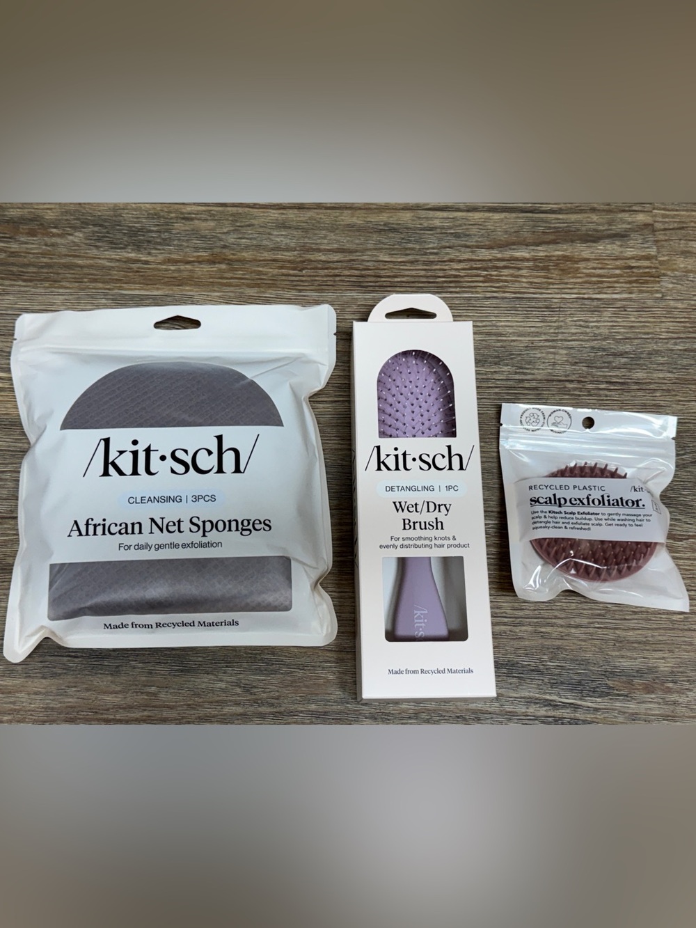 NEW Lot Of 3 KITSCH Items Wet / Dry Brush African Met Sponges Scalp Exfoliator